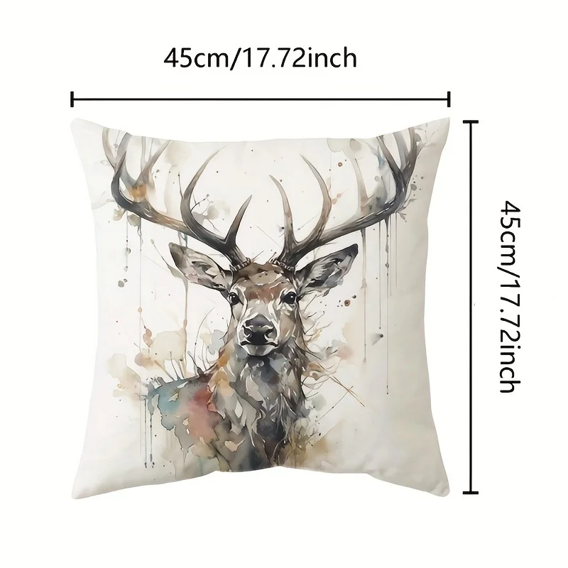 1pc Decorative Throw Pillow Cover Modern European Retro Deer HeadSingle Side Printing Decoration Home Sofa Car Cushion Cover