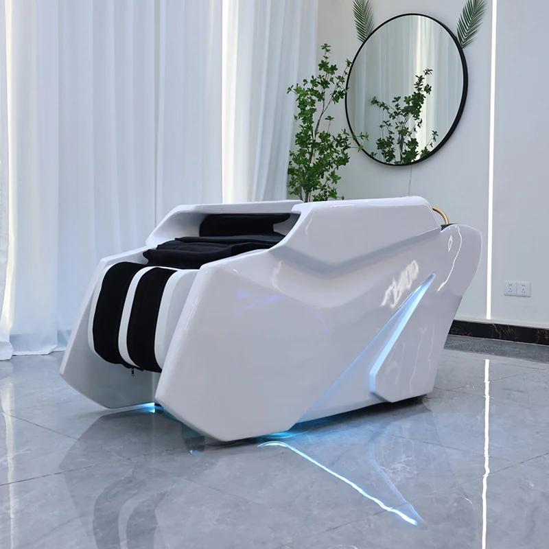 qk-Modern Multifunction Barbershop Electric Massage Shampoo Bed Luxury White Beauty Salon Head Spa Washing Bed with Arm airbag@