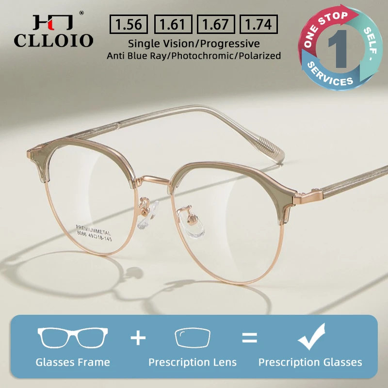 

CLLOIO Vintage Anti Slip Prescription Glasses Blue Light Blocking Alloy Eyebrow Frame Myopia Glasses Progressive Reading Eyewear
