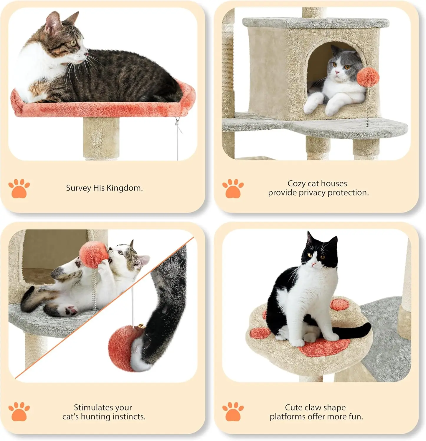 Yaheetech Cat Tree, 57.5In Cat Tower For Indoor Cats, Paw-Shaped Cat Tree With Heart-Shaped Platform, Scratching Posts, Spring