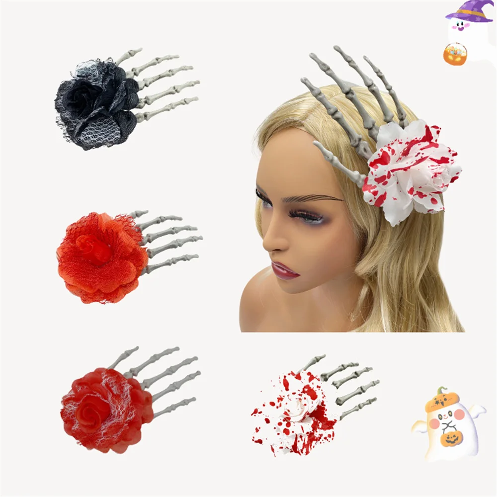 Halloween Bow Skull Clip Skeleton Ghost Hand Bone Hairpin Vintage Punk Gothic Women Girls Personality Hairclips Hair Accessories