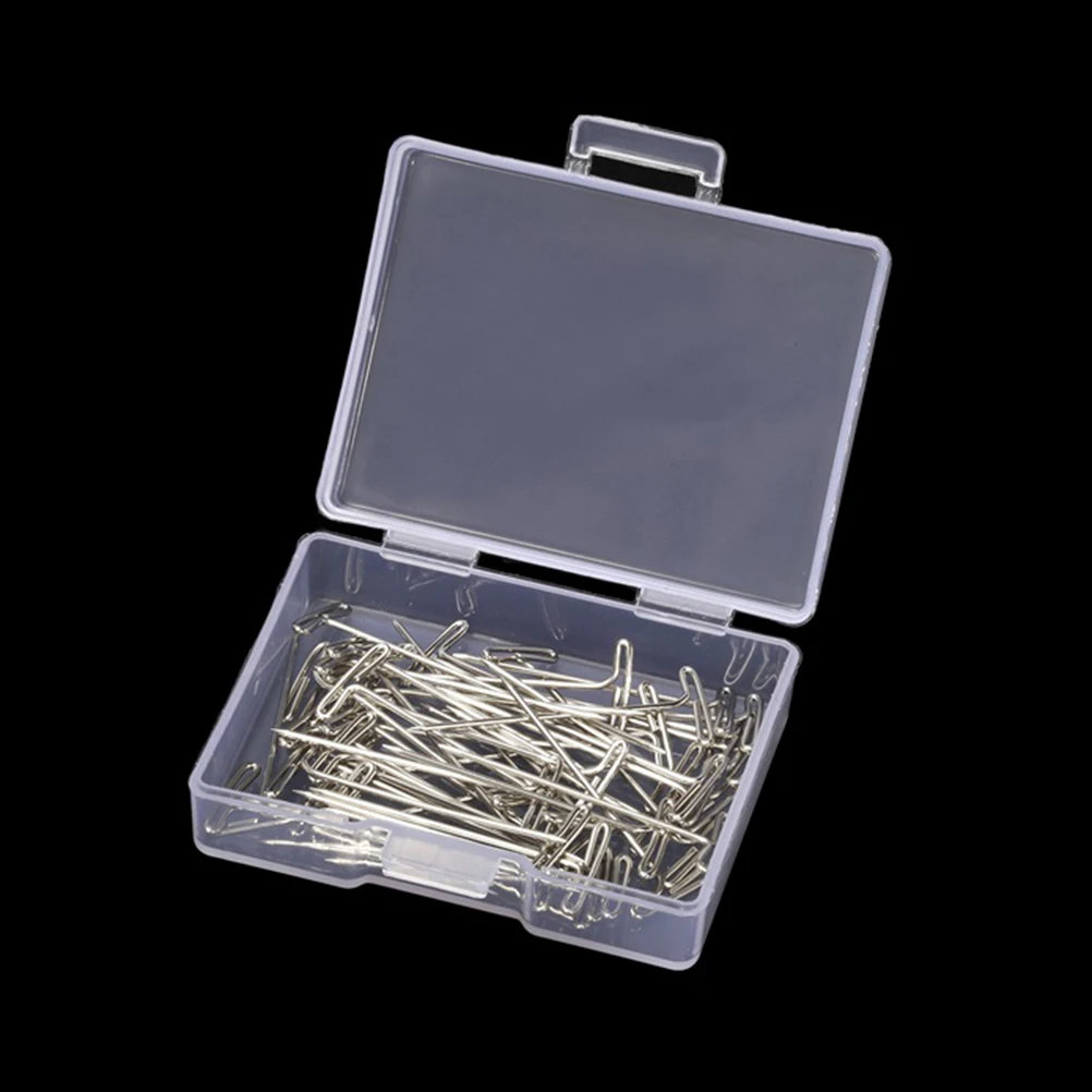 

50pcs 51Mm Stainless Steel T-Pins Set Plastic Box Storage For Styling Sewing Blocking Knitting Tailors Crafts Metal T
