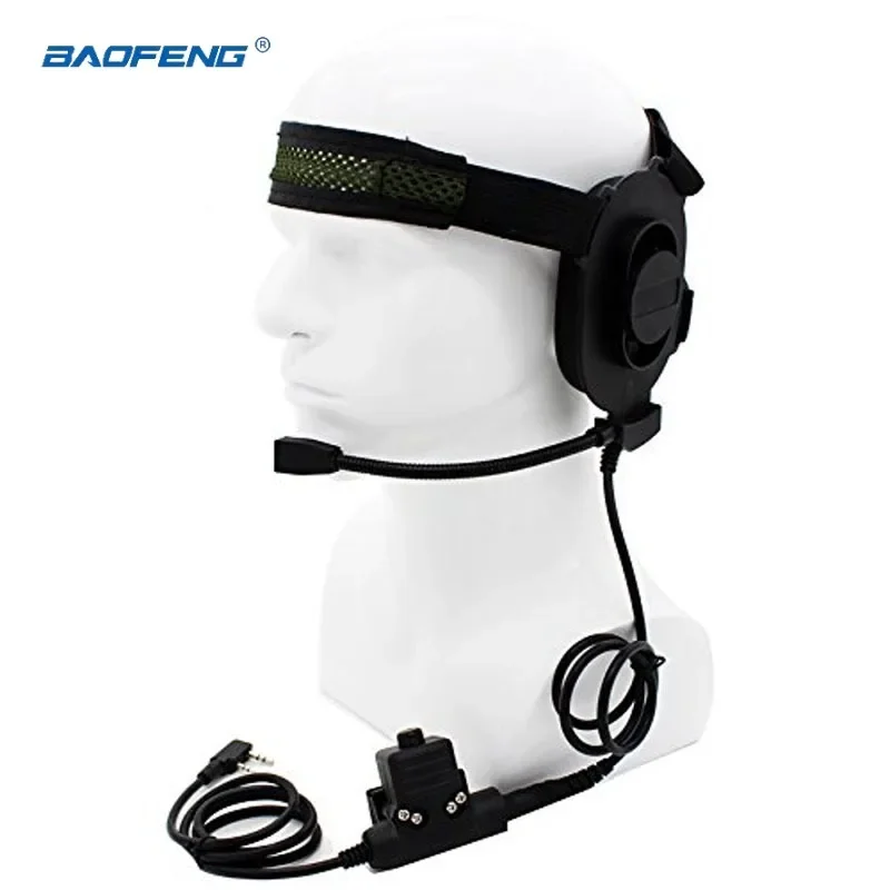 2Pin Tactical Bowman Elite Radio Headset Earpiece with U94 Style PTT for Baofeng UV-5R Kenwood Portable Walkie Talkie Accessory