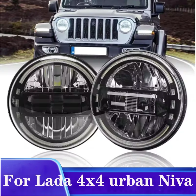 

Car Motorcycle 7inch Led Headlight For Lada Niva Halo Angle Eyes DRL Headlamp For Jeep Wrangler Off Road 4x4 Suzuki Samurai