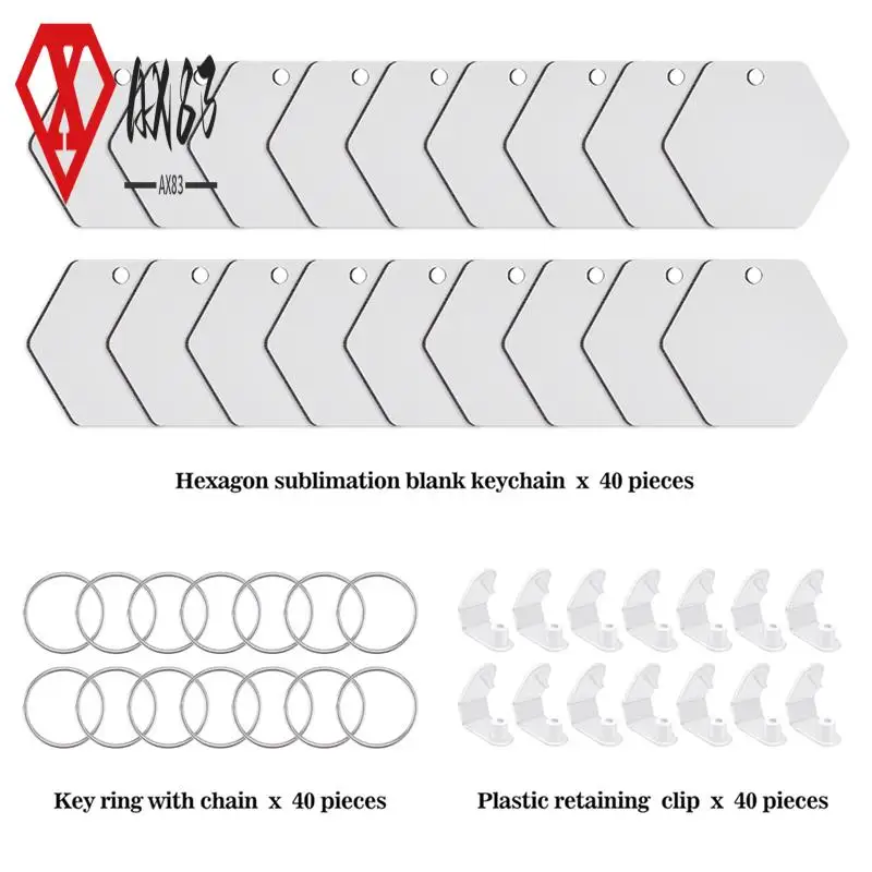 

40PCS Hexagon Sublimation Keychain Blanks Double Side Heat Transfer Blanks MDF Blank Board Key Rings Blanks Easy To Use