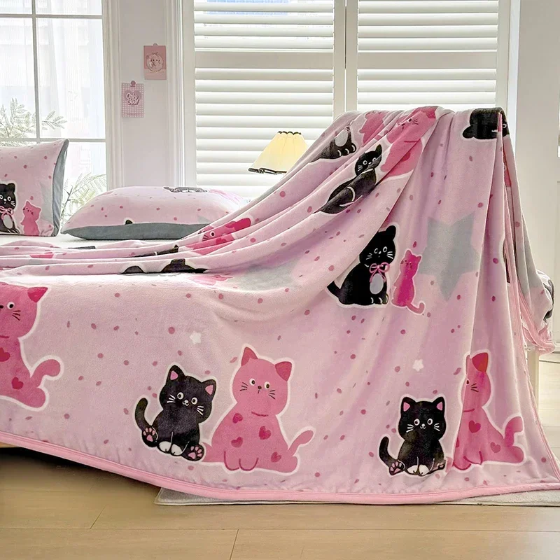 

Cartoon Cat Blanket, Kids Girls Pet Fleece Blankets,Cute Colorful Kitten Throw Blanket for Teens Boys, Pink Dots Print Blankets