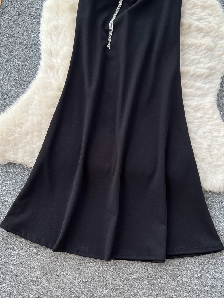 فستان Ele Bla Sequin Me Paneling Strapl للنساء للتخسيس طويل Dr Luxury Sle عالي الخصر على شكل حرف a صيفي Dr