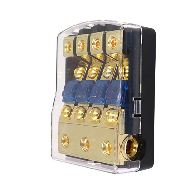 

4Way Fuse Holder HiFi Auto Fuse Distribution Block 60 Amp Fusible Support Gauge Out Strong Electrical Conductivity