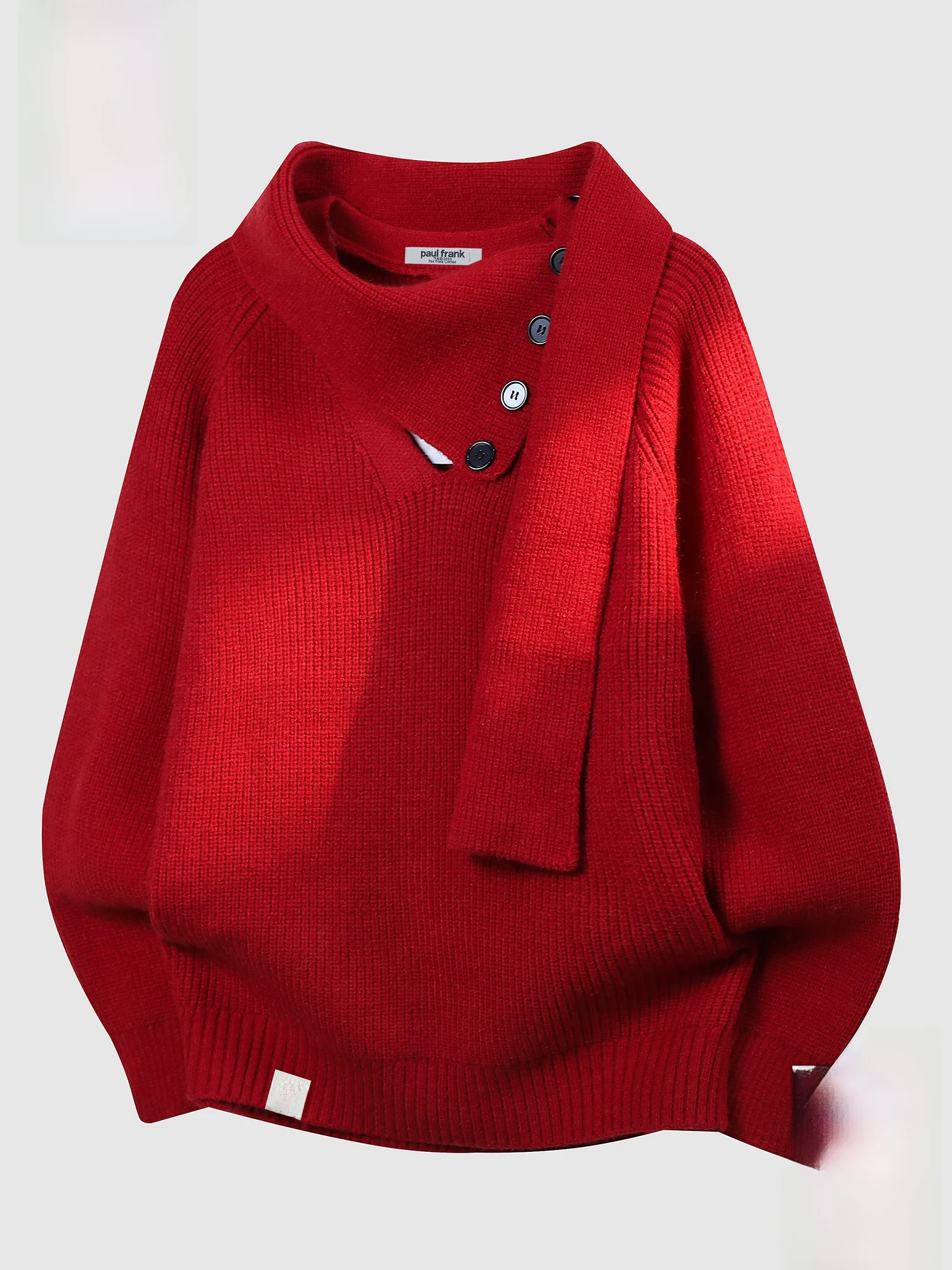 

PaulFrank Large Mouth Monkey Red Scarf Neloose V-ne Knitted Sweater Men's Loose Casual Sle Spring Faionable Knitwear