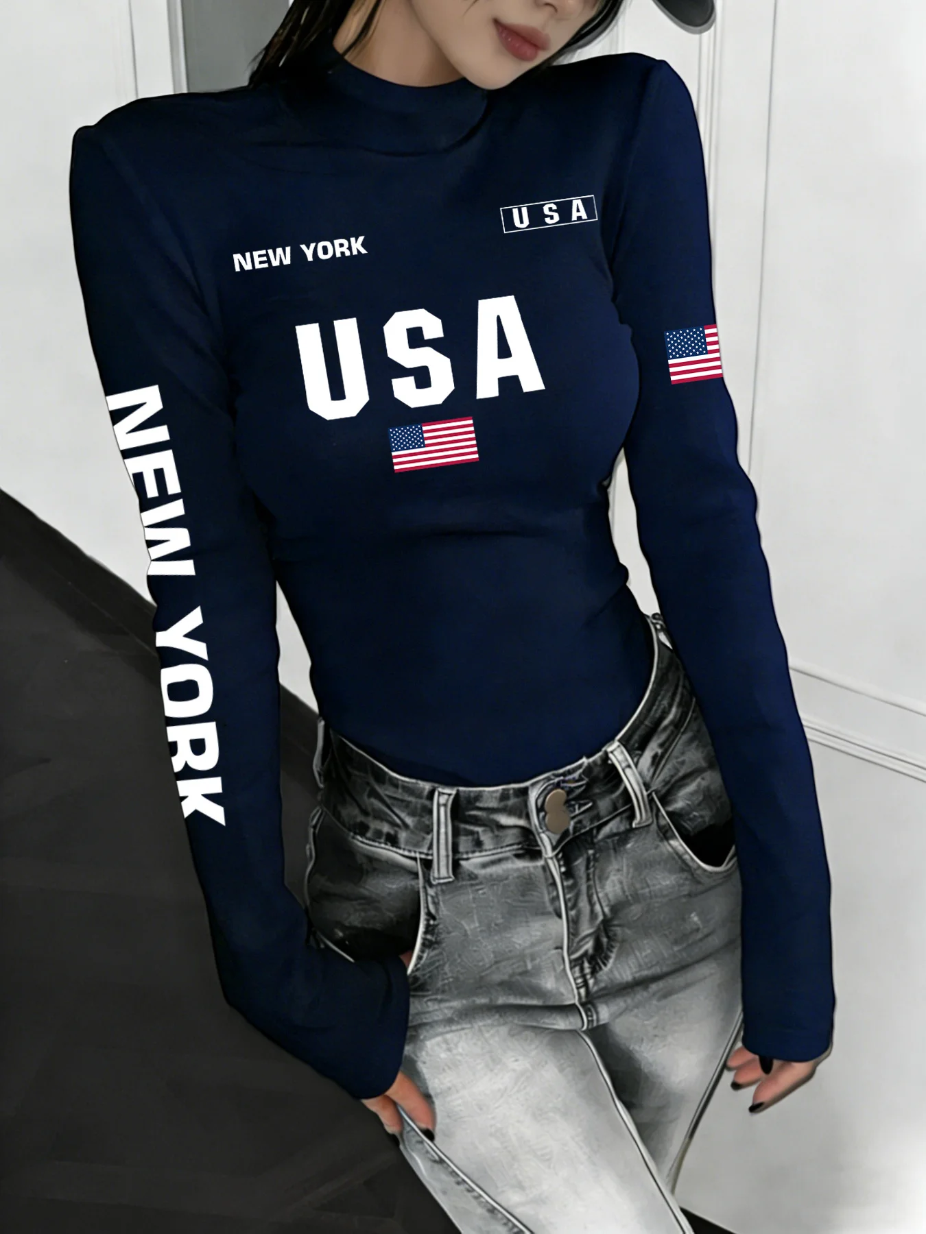 Spring & Autumn Personalized Print Long-sleeved Short Trendy Fashion Jersey Women Cool Riding Motorcycle Sports T-shirt