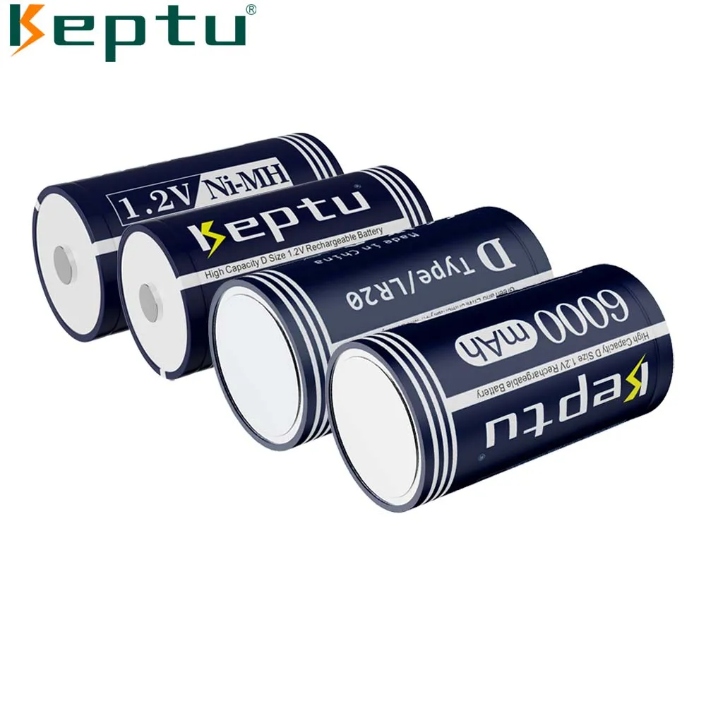 KEPTU D Size Battery 1.2V Ni-MH D Cell 6000mAh Rechargeable D Batteries for Gas Stoves