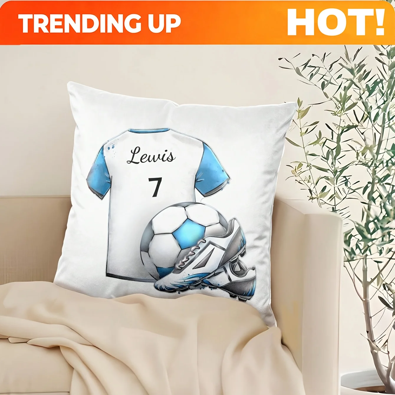 Customize 1pc Sports Soccer T-Shirt Creative Custom Name Number Pillow Player Gift Custom Name Number Pillowcase Personalized Un