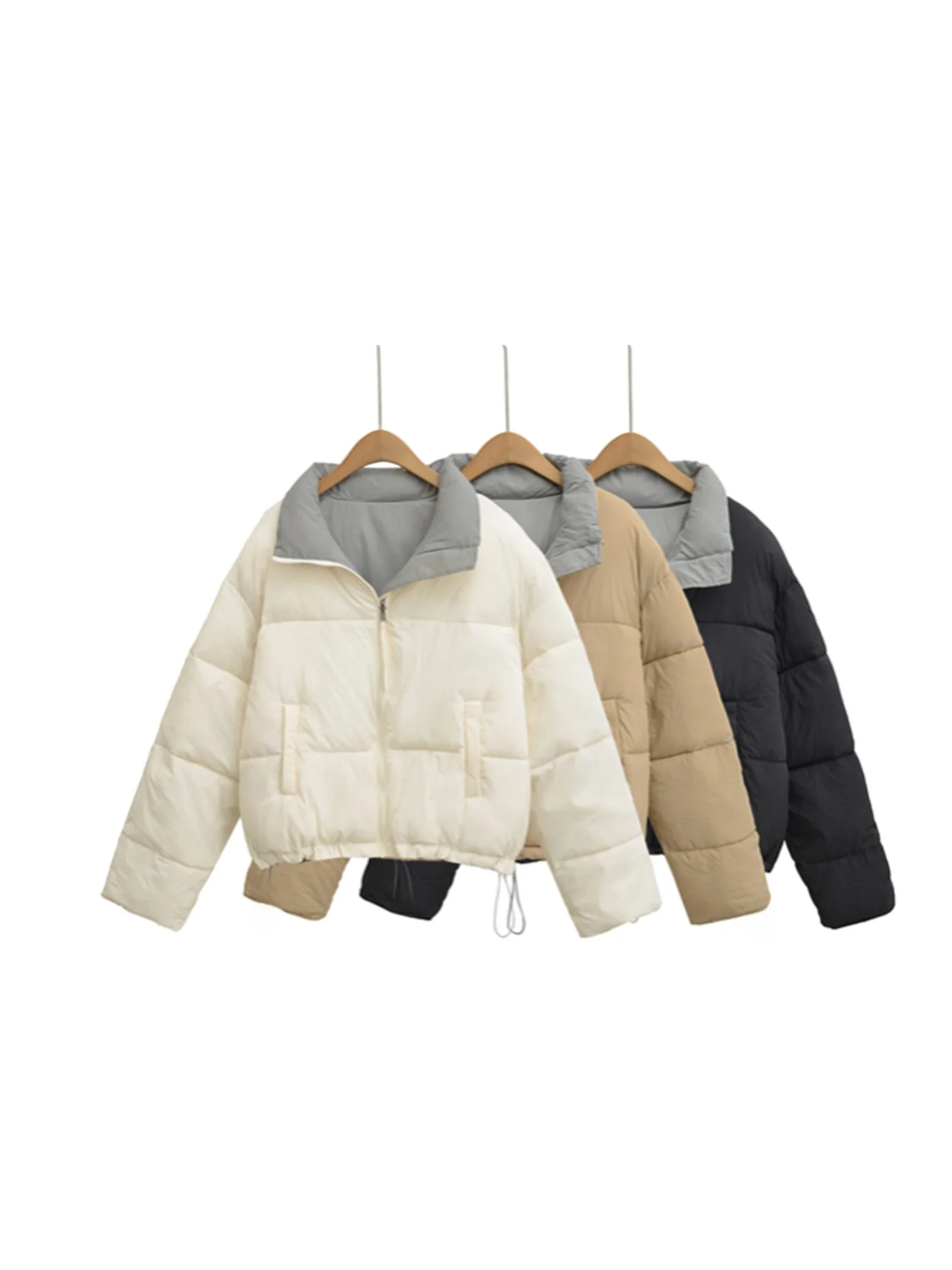 ملابس على الوجهين ort down القطن Jaet المرأة Thiened معطف الشتاء الخبز الدافئ Sle القطن معطف مبطّن سستة إغلاق