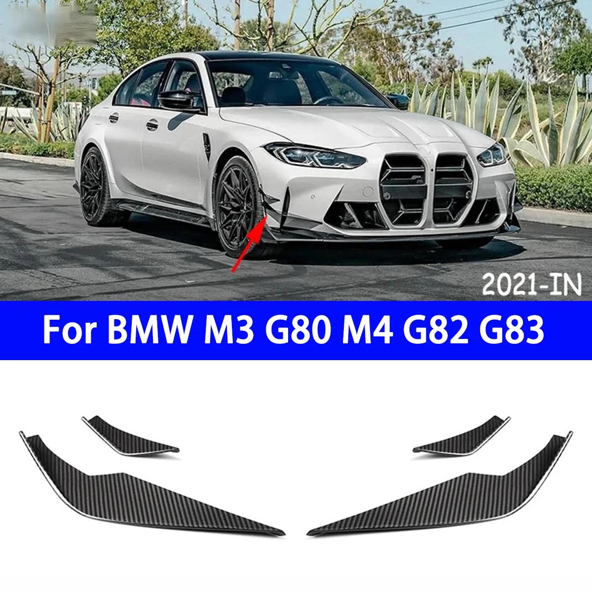 For BMW M3 G80 M4 G82 G83 Dry Carbon Fiber Car Front Bumper Wind Knife Splitter Spoiler Canard Air Knife Surround Trim VS Style