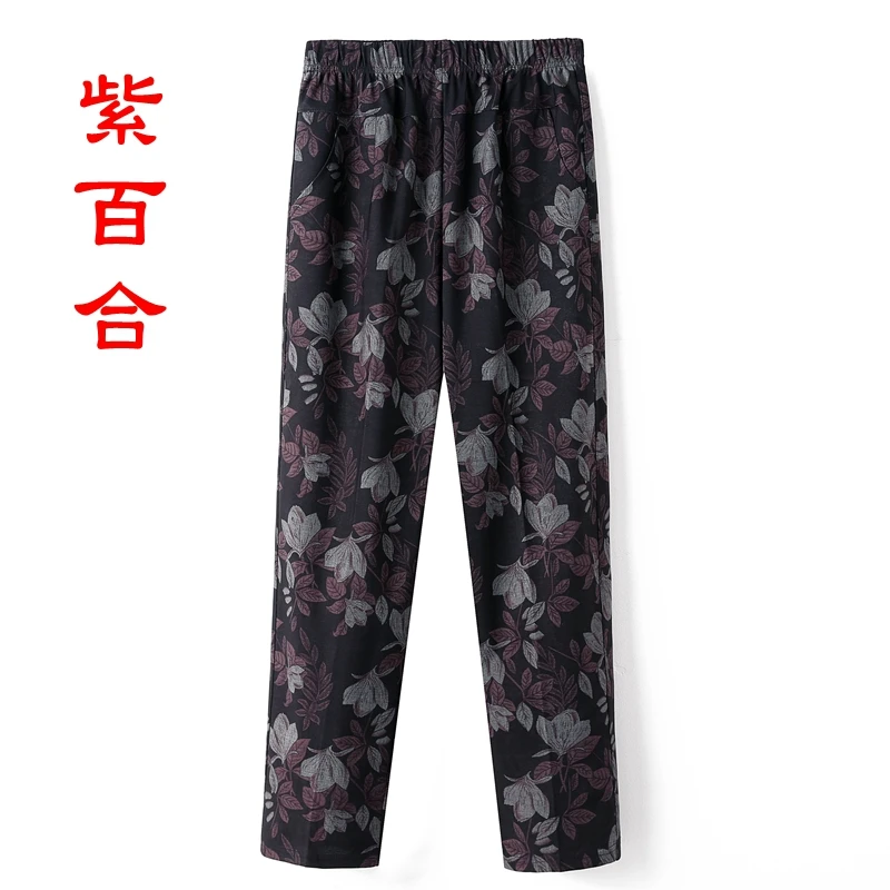 8XL 9XL Frauen Mittleren Alters Hosen Neue Druck Elasti Hohe Taille Casual Hosen Frühling und Herbst Gerade Hosen Oversize Oma pa – Detail 33