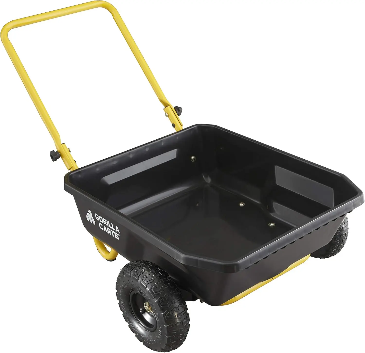 Gcr-4 Poly Dump Cart, 2-Wheel Garden Wagon With Foldable Handle, 4 Cu Ft, 300 Lb. Capacity, Black/Yellow