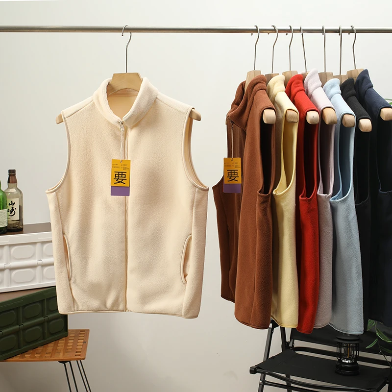 

Double-Sided Fce Vest Men's Women's Pure Color Layering Warmth Retention Outdoor Climbing Faion Casual Zipper Closure