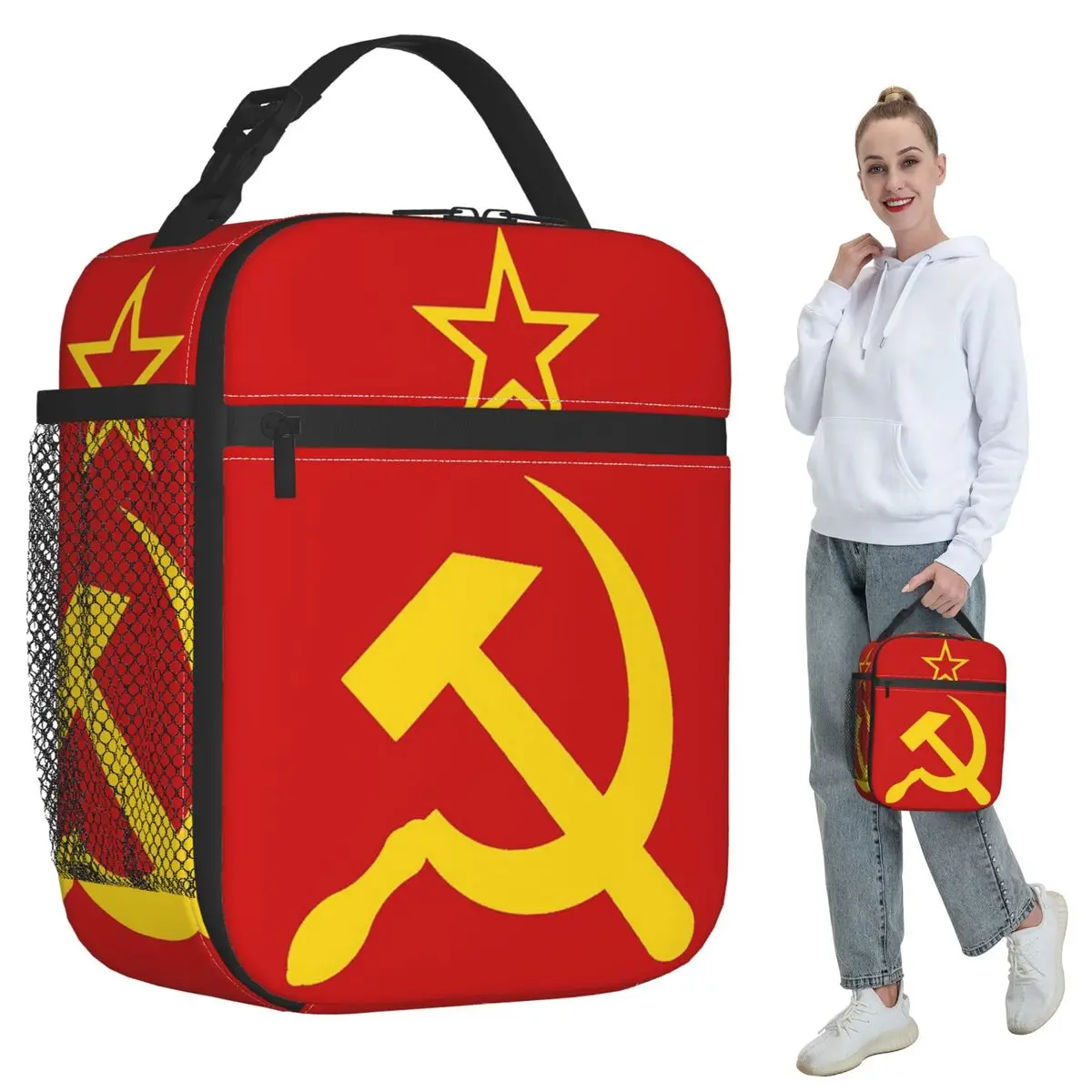 USSR Hammer And Sickle CCCP Retro Russian Soviet Flag Insulated Lunch Bag Thermal Food Box Tote Portable Lunch Boxes Container