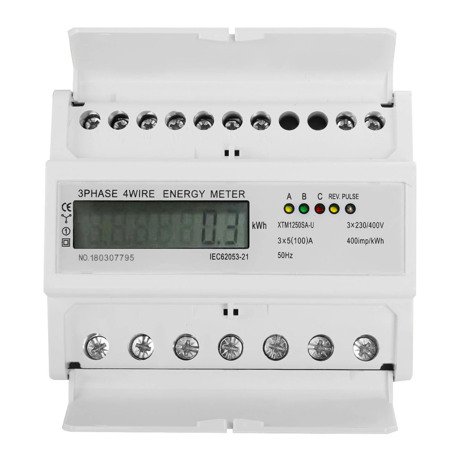 

3 Wire Energy Meter LCD Display Rail Volt Amp Power Meter Xtm1250sa-U 5-100A Electrician Installation Required