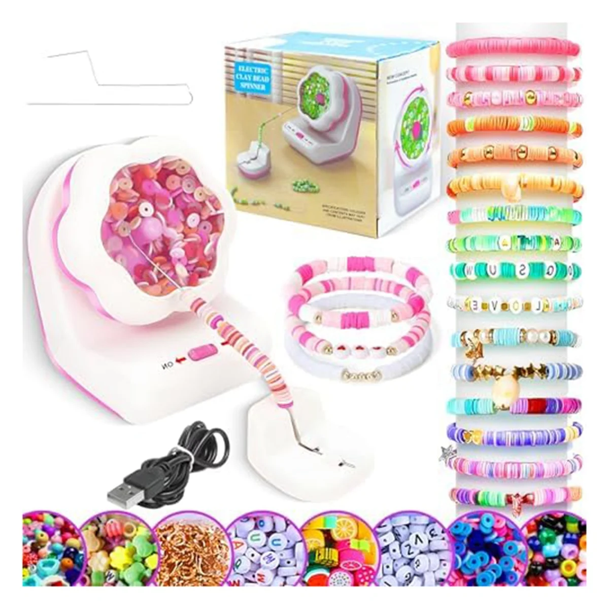 AGG-Electric Clay Bead Spinner, Automatic Bead Spinner for Jewelry Making with 2 Beading Needles for DIY Crafts