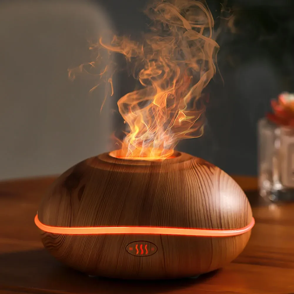 

2023 Top Seller 200ml Electric Wooden Aroma Diffuser Essential Oil and Air Humidifier with Flame Aromatherapy for Household Use