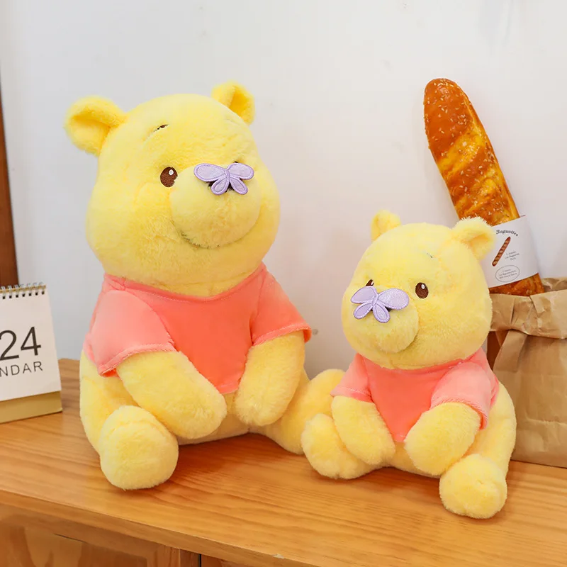 Disney New Bow Winnie the Pooh Plush Stuffed Toy Cartoon Soft Bear Girl Hugs Sleeping Doll Birthday Gift Kawaii Room Decoration