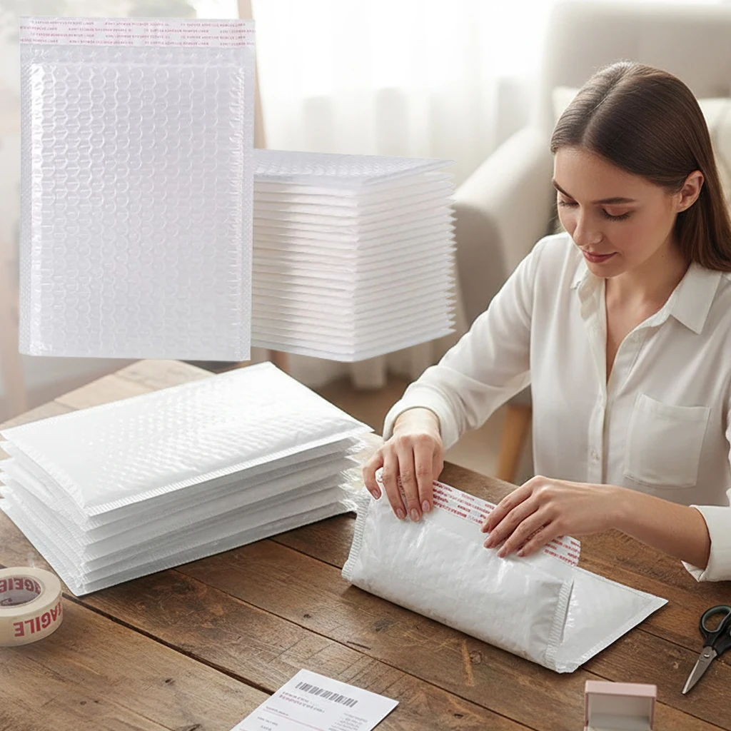 Multipurpose Self Sealing Bubble Envelopes White Padded Mailers for Office Documents Business Shipments and Store Packaging