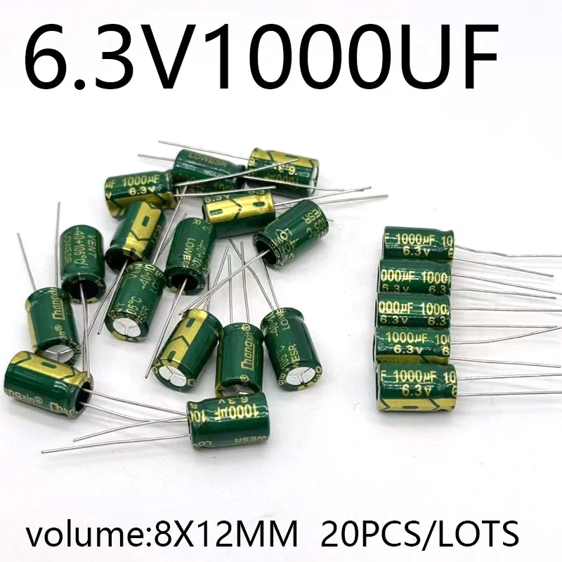 

20pcs/lots 6.3v1000uf 8*12 high frequency low impedance aluminum electrolytic capacitor 1000uf 6.3v