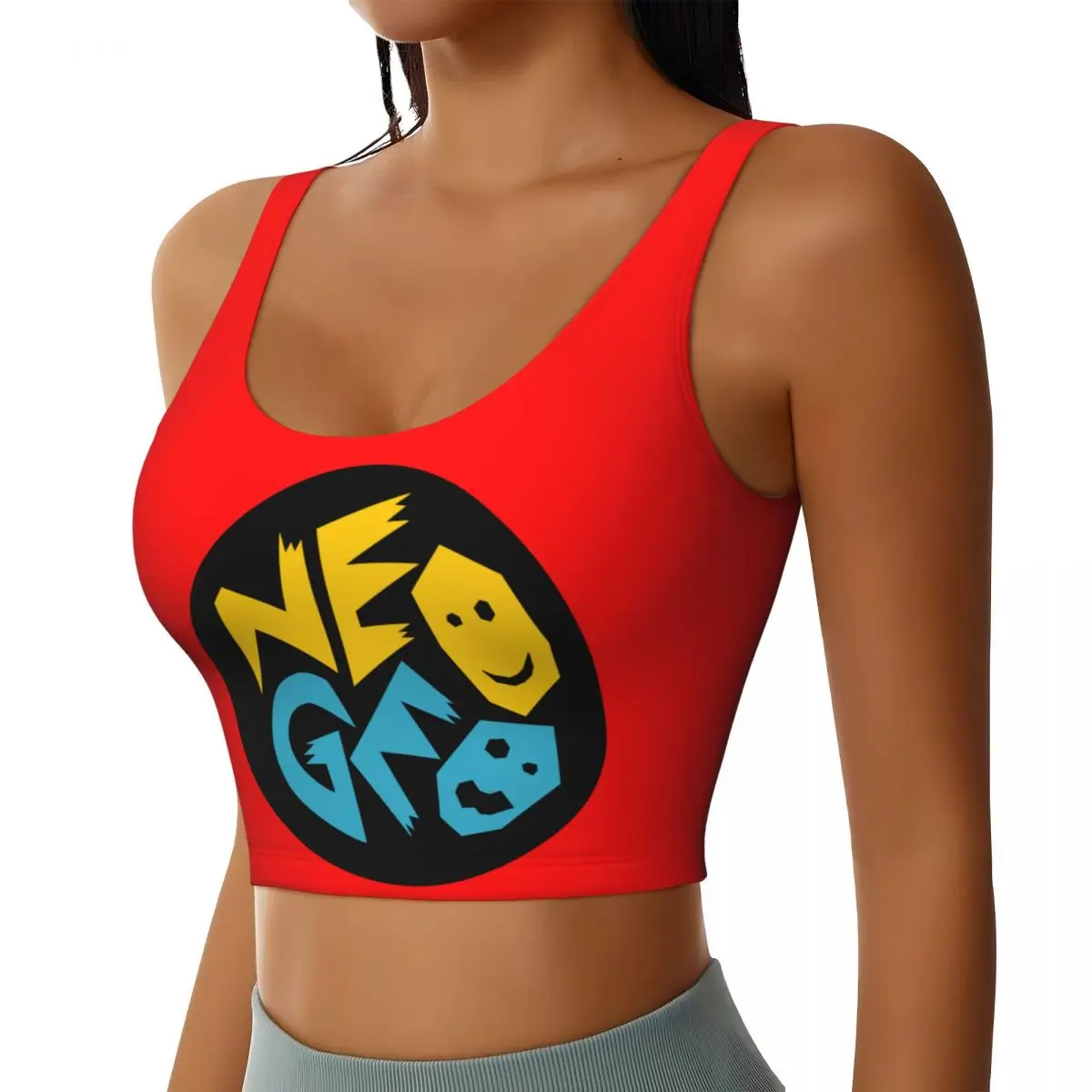 Custom Women's Neo Geo Logo Arcade Sports Bra High Impact Gym Workout Running Crop Tank Tops