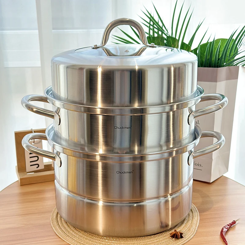 

Stainless steel large steamer, cage drawer, grate 304 stew soup pot 28cm thickened three layers can be steamed