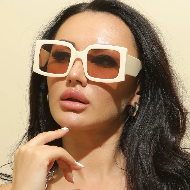 Retro Wide Leg Square Brown Sunglasses For Women Vintage Brand Gradient Sun Glasses Men Hip Hop UV400 Eyewear Female Sahdes