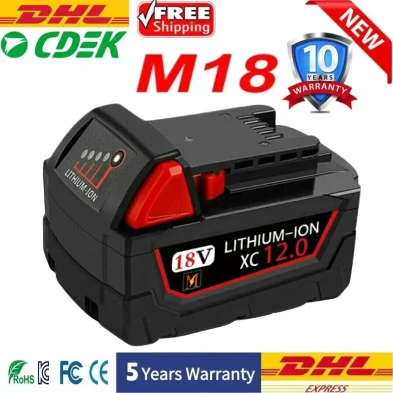 

12AH For Milwaukee Akku 18B6 18V XC Li-ion 48-11-1860 48-11-1852 48-11-1850 48-11-1840 48-11-1820 Batteries Ladegerät