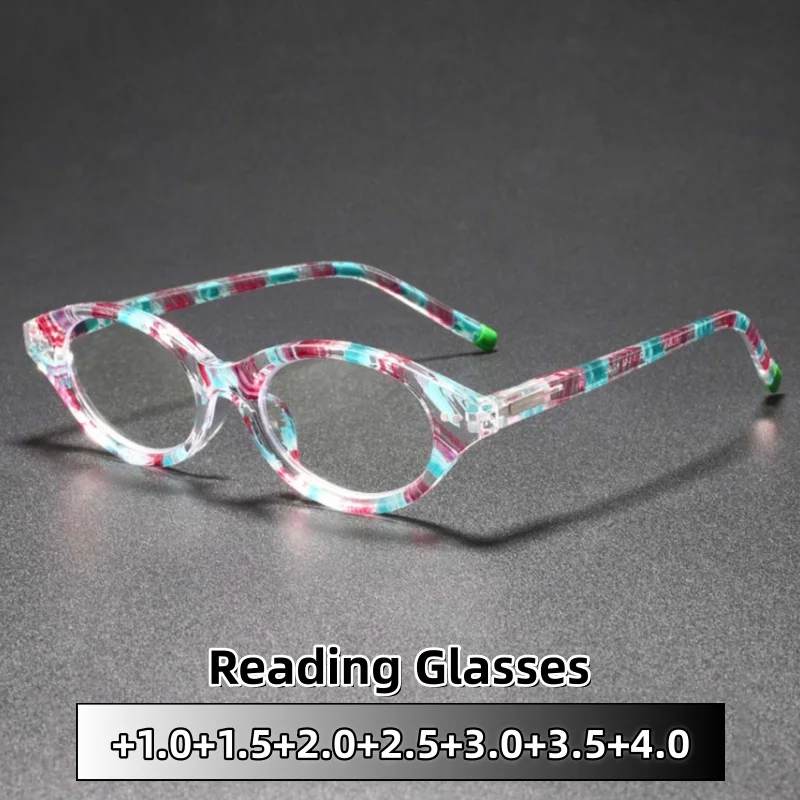 

High-end Transparent Floral-print Oval Small Frame Presbyopia Glasses Anti Blue Light Eyeglasses Lady and Gentleman +1.0 To +4.0