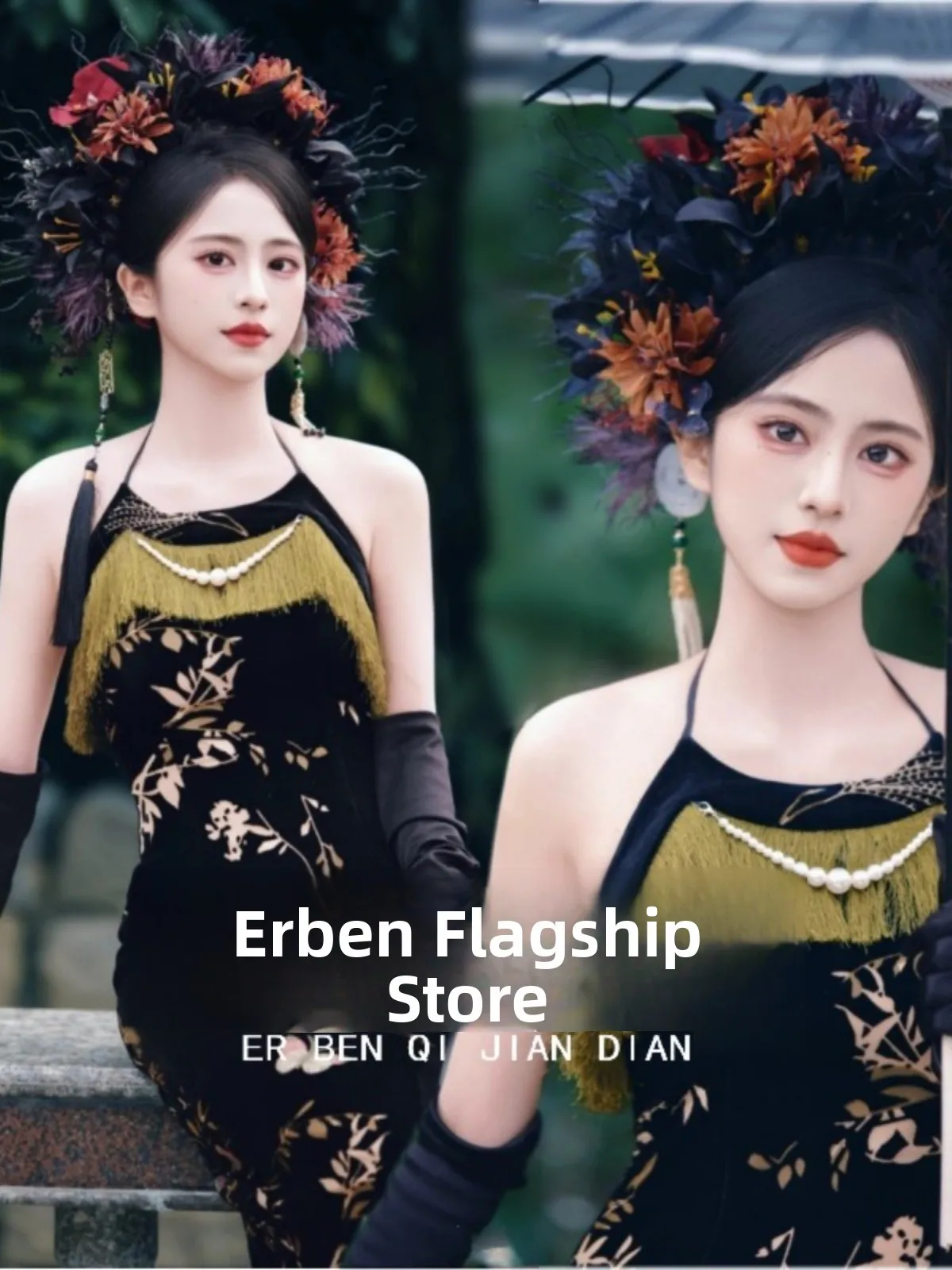 

Dark Style Quanzhou Xunpu Chinese Dress Floral Hairpin Photography Studio Portrait Ethnic National Costume Women's ...