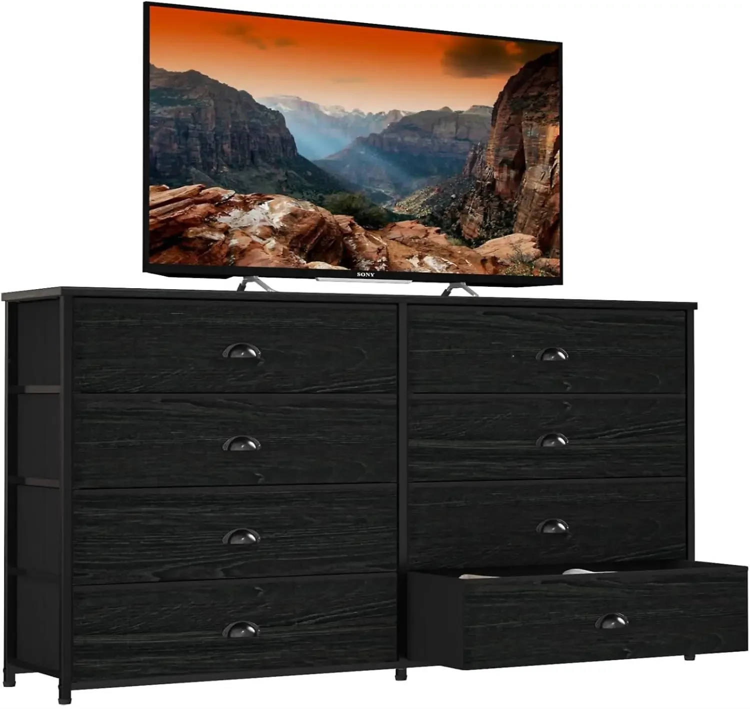 Wide Dresser with 8 Fabric Drawers, TV Entertainment Center with Storage for 55'' TV, Large Chest of Drawers for