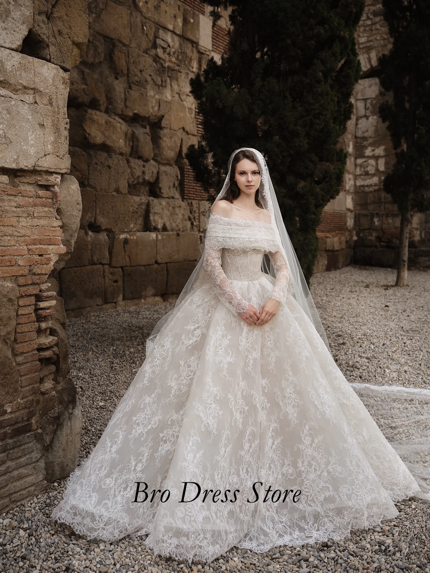 Customized Romantic Lace Wedding Dress Long Sleeves Off Shoulder Corset A Line Princess Bridal Gown Vestido de Novia