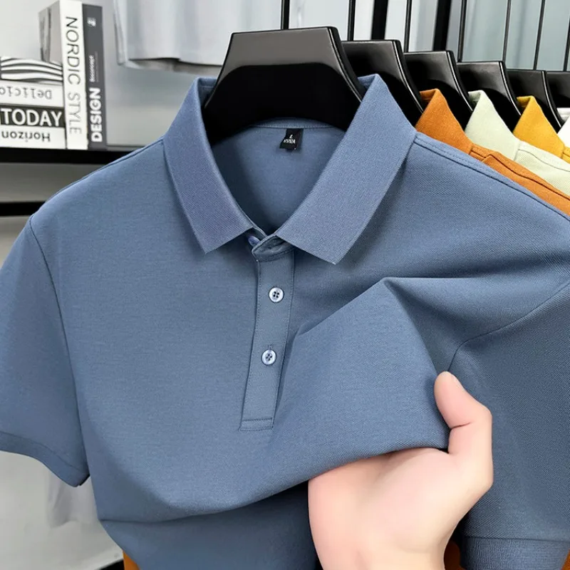 Men's Polo Shirts Cotton Spandex Business Casual Stretch Short Sleeve T Shirt With Turn Down