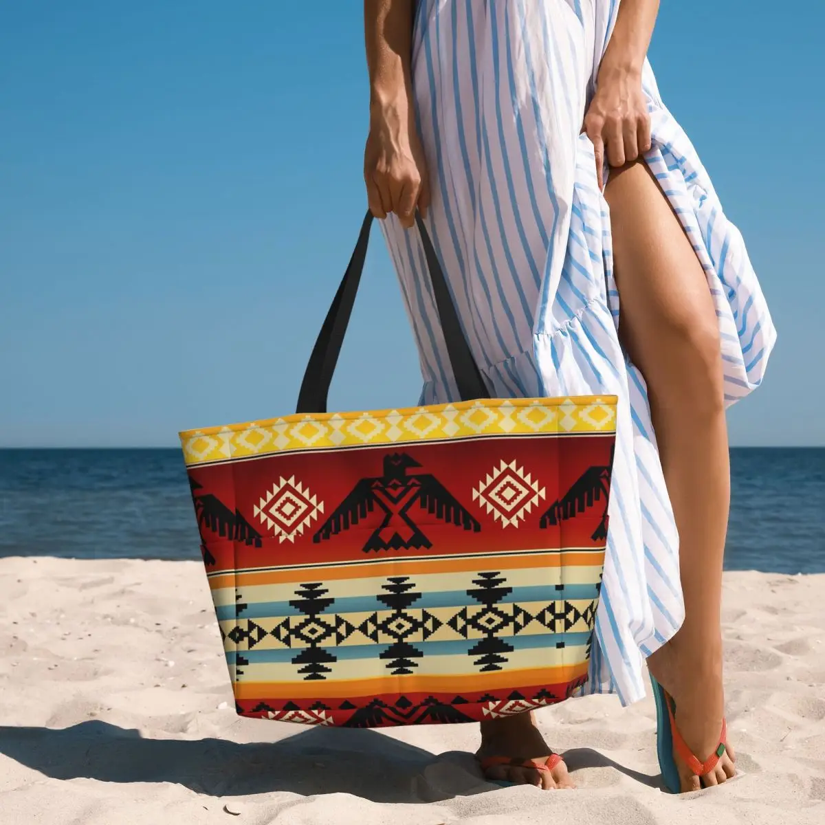 Thunderbird Native American Pattern Beach Tote Bag Sport Gym Yoga Duffle Large Tote Bag Women Travel Bag Fitness bag