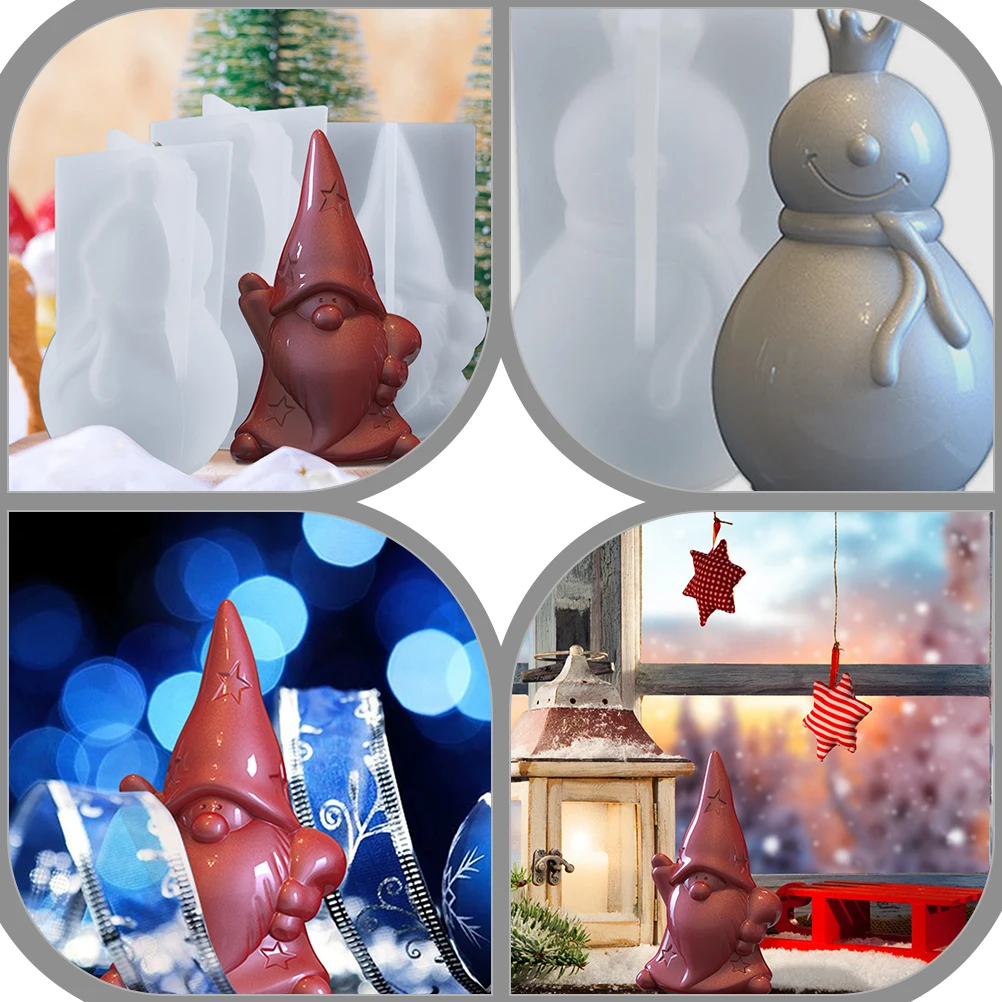 

2Pcs 3D Santa Snowman Mold Non-Stick Easy Clean Recyclable Xmas Tabletop Ornament DIY Craft Tool Xmas Ornament Mold
