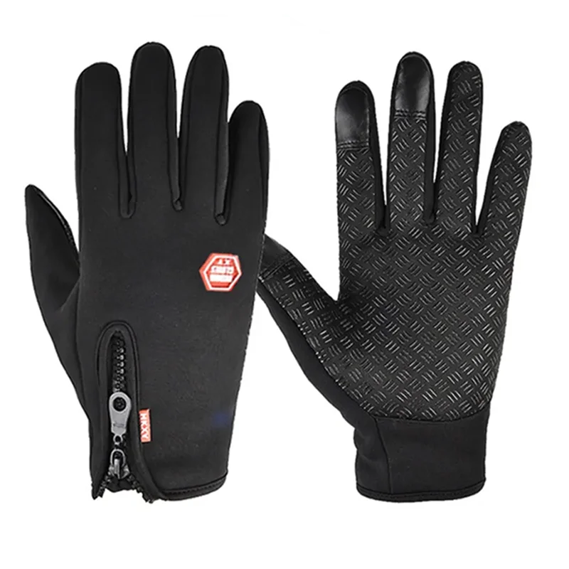 Guantes de ciclismo para hombre y mujer, manoplas de terciopelo impermeables, cálidas, para pantalla táctil, deporte, esquí, con cremallera,