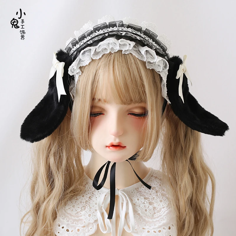 Kawaii puppy Ears Headband Lace Bow Head Wrap Lolita Wedding Party Cosplay Maid Headdress Women Girls Anime Hair Accessories