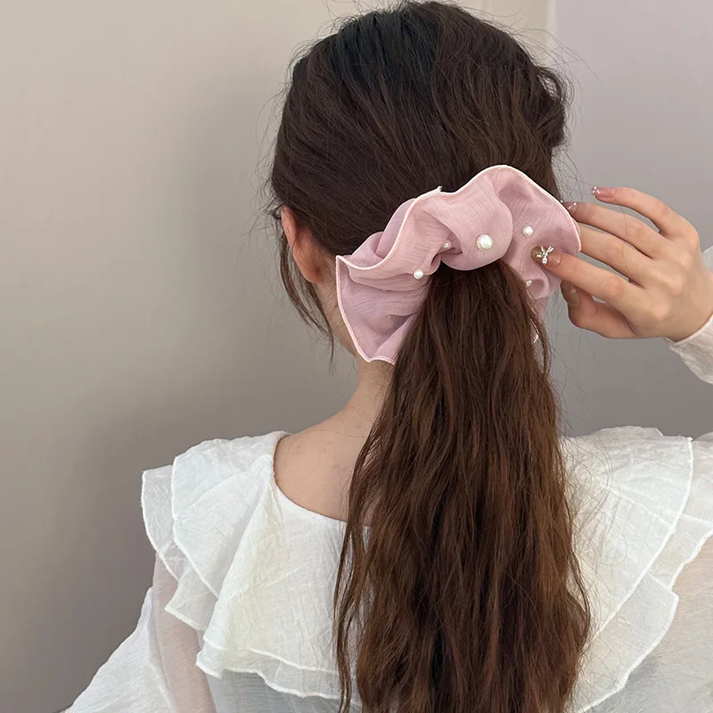 Haarband elastische Accessoires Krawatten Zubehör für Mädchen Frauen koreanische Big Scrunchie Fascinator beliebte Perle 2024 Mode Süßigkeiten