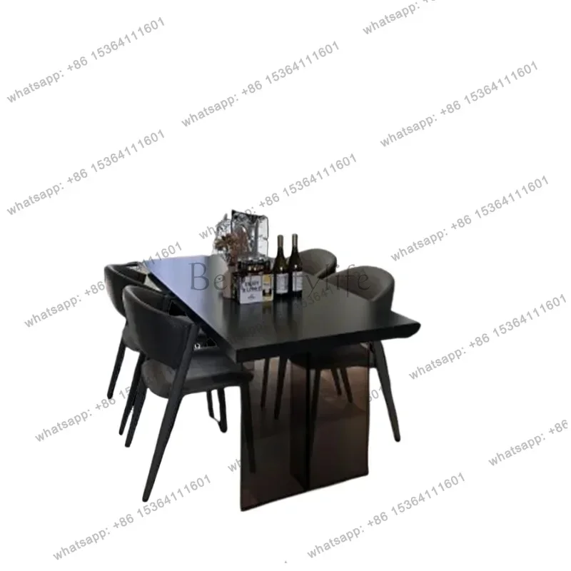 YJ Decorations Black Dining Table Modern Designer Living Room Kitchen Dining Table Set Space Saving Tavolo Pranzo Furniture Home