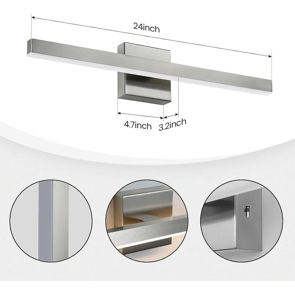 24-светодиодный светильник из матового никеля с регулируемой яркостью над зеркалом, современный барный светильник для ванной комнаты