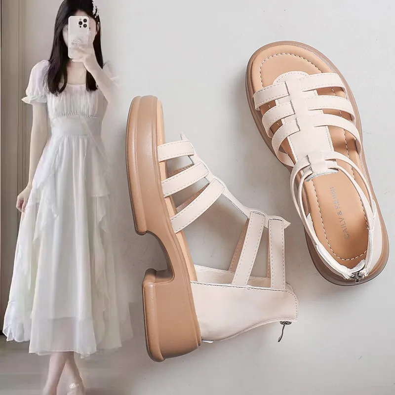 2024 Summer New Womens Sandals Fashion Women Shoes Soft Bottom Roman Sandals Zipper Platform Shoes Versatile Sandalias Femininas