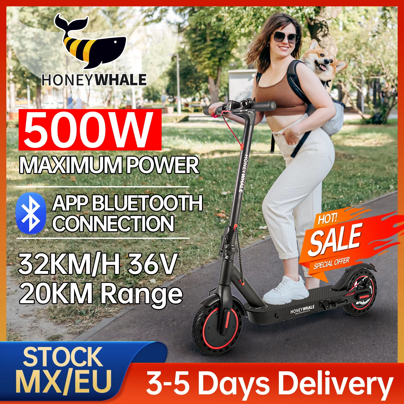 HONEYWHALE M2 Pro foldable electric Scooter for adults, maximum power 500 W Motor, 20km full charge, maximum speed 32 km/h, electric Scooter with Bluetooth, shipping from Mexico, free shipping