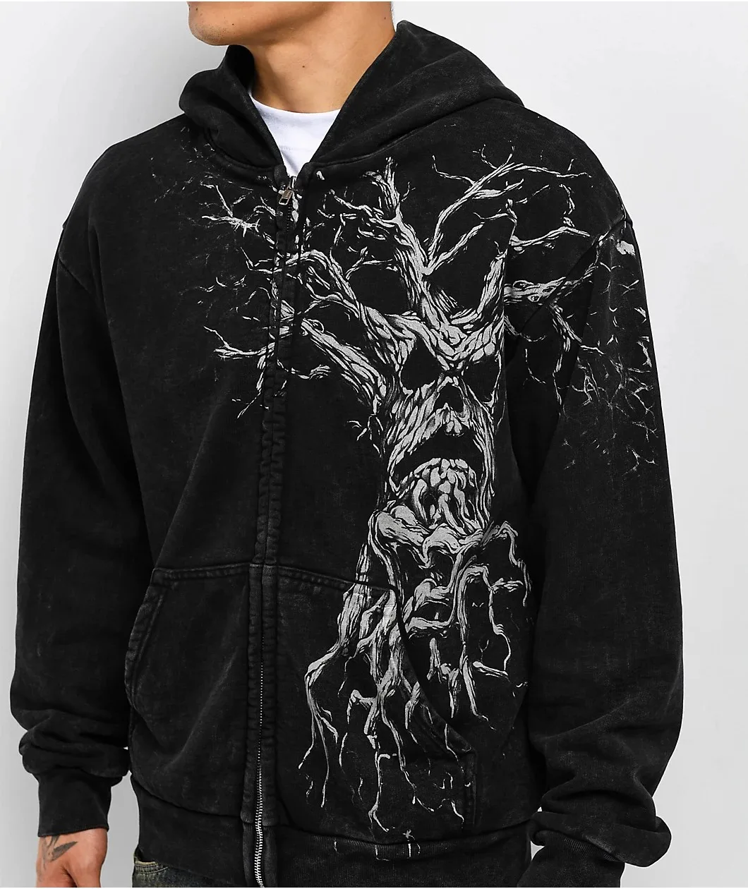 Men's Gothic Hoodie Black Cotton Zip Hoodie