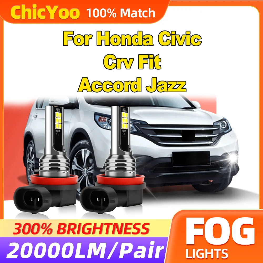 60W Fog Lamps 20000LM Super Bright Fog Lights 12V 6000K White Canbus No Error For Honda Civic Crv Fit Accord Jazz