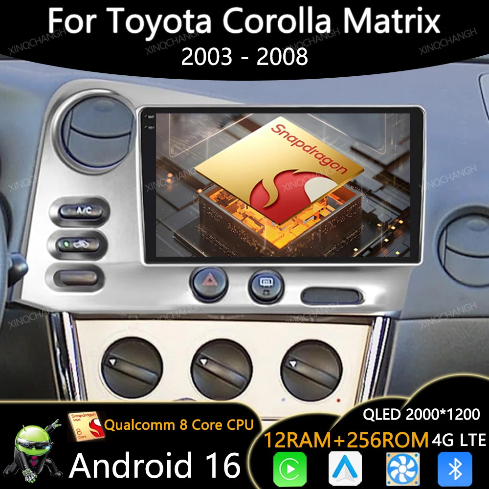 Android 16 Car Radio For PONTIAC Vibe 2003 2004 For Toyota Corolla Matrix E140 2003 - 2008 Multimedia Video Player 2DIN QLED GPS