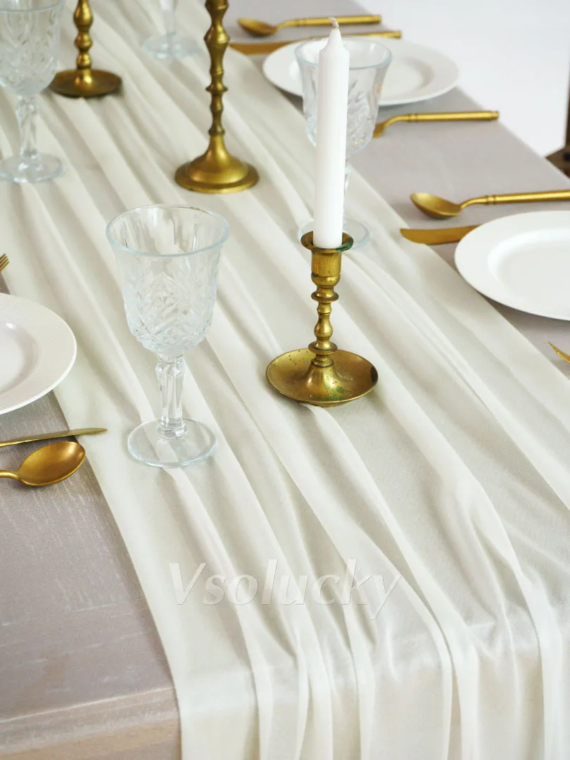 Exquisite Ivory Sheer Table Runner Gauze Chiffon Rustic Boho Natural Wedding Christmas Halloween and Home Dining Decorations